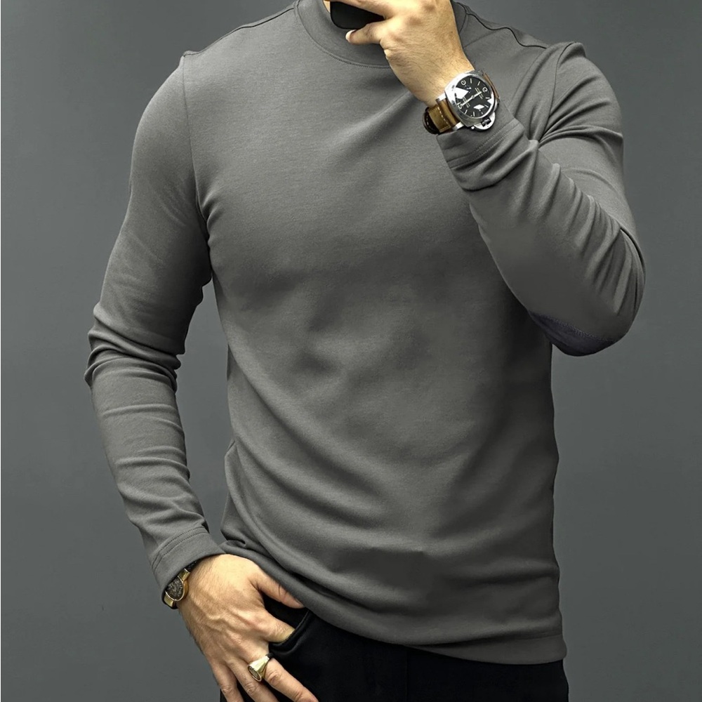 NWT Men’s Modal Blend Elbow Patch Long Sleeve Tee:Slim Fit Charcoal XL